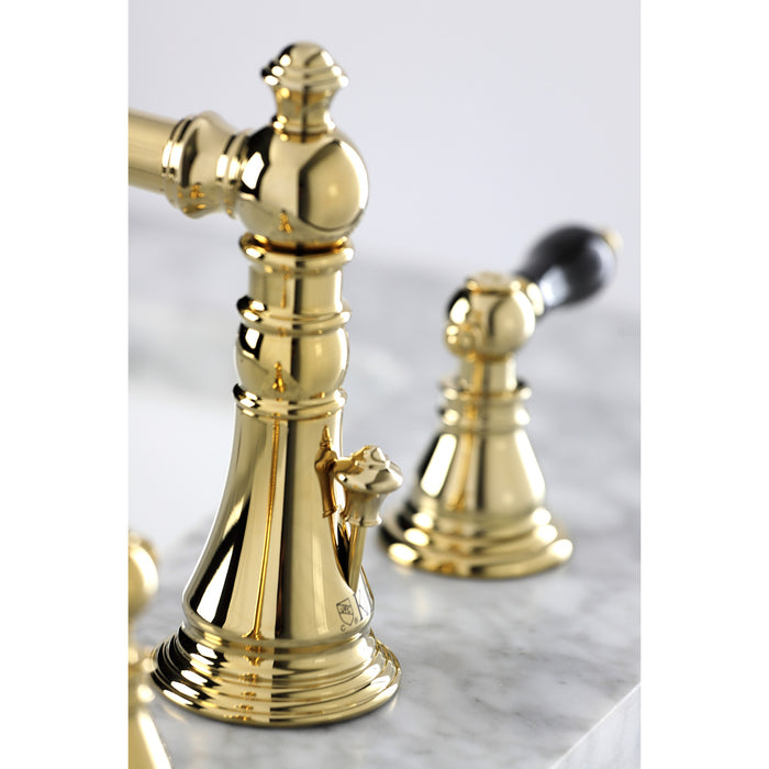 Kingston Heirloom FSC1972AKL - Duchess Two-Handle 3-Hole Deck Mount Widespread Bathroom Faucet with Pop-Up Drain, Polished Brass