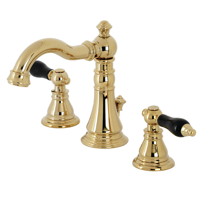 Kingston Heirloom FSC1972AKL - Duchess Two-Handle 3-Hole Deck Mount Widespread Bathroom Faucet with Pop-Up Drain, Polished Brass