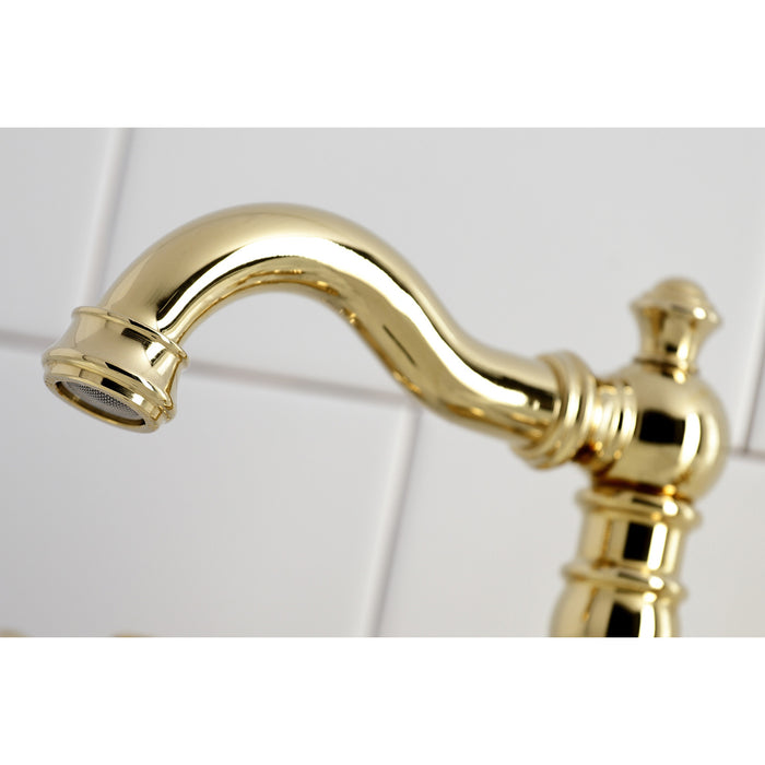 Kingston Heirloom FSC1972AX - American Classic Two-Handle 3-Hole Deck Mount Widespread Bathroom Faucet with Pop-Up Drain, Polished Brass