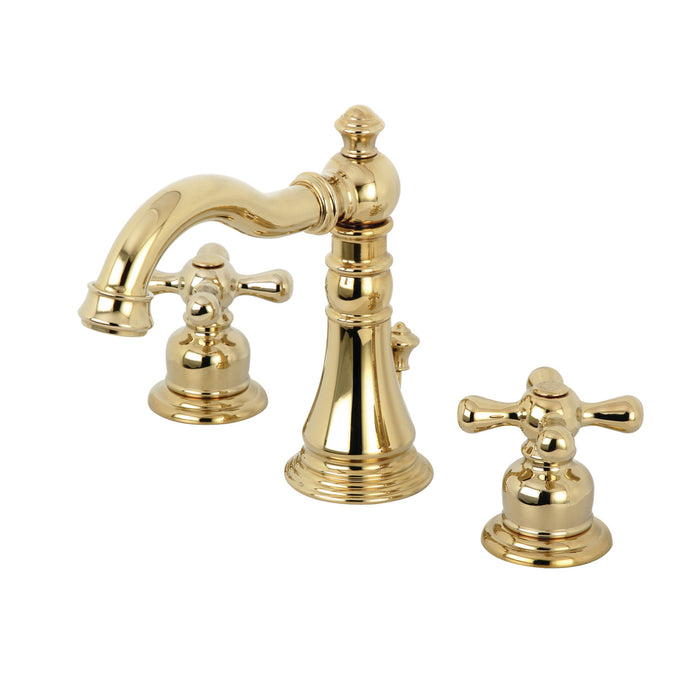 Kingston Heirloom FSC1972AX - American Classic Two-Handle 3-Hole Deck Mount Widespread Bathroom Faucet with Pop-Up Drain, Polished Brass