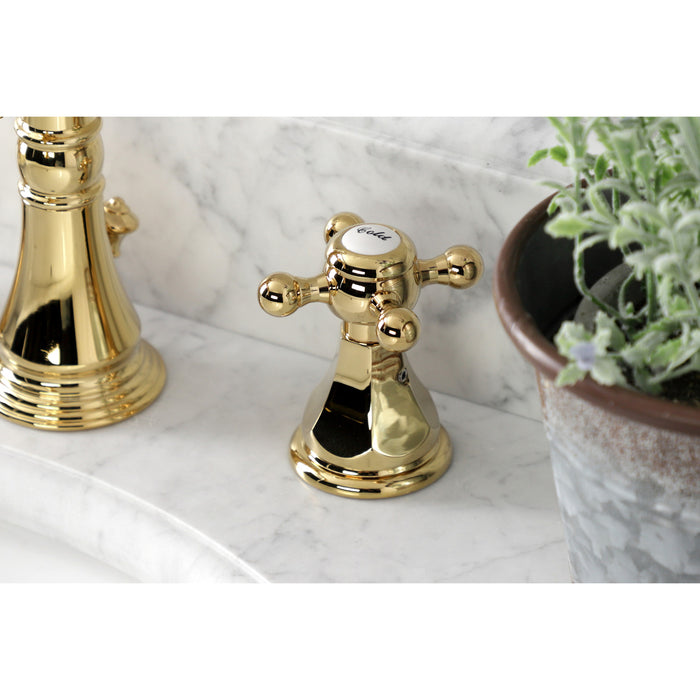 Kingston Heirloom FSC1972BX - Metropolitan Two-Handle 3-Hole Deck Mount Widespread Bathroom Faucet with Pop-Up Drain, Polished Brass
