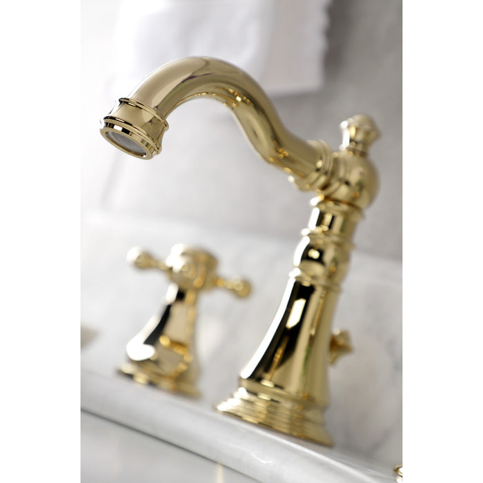 Kingston Heirloom FSC1972BX - Metropolitan Two-Handle 3-Hole Deck Mount Widespread Bathroom Faucet with Pop-Up Drain, Polished Brass