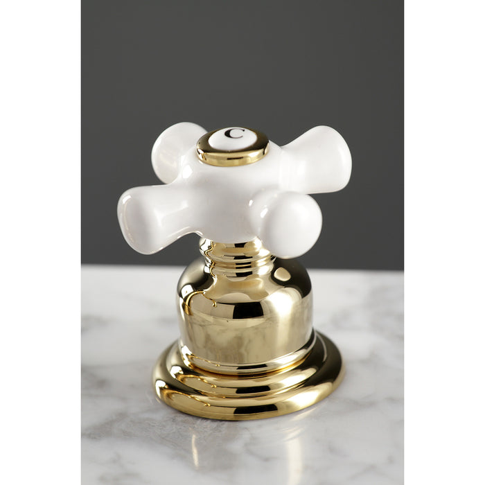 Kingston Heirloom FSC1972PX - American Classic Two-Handle 3-Hole Deck Mount Widespread Bathroom Faucet with Pop-Up Drain, Polished Brass