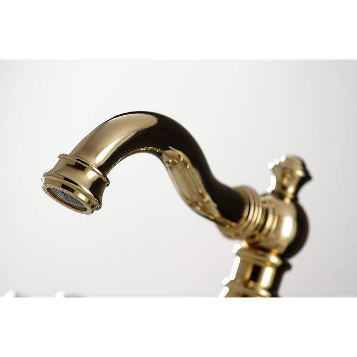 Kingston Heirloom FSC1972PX - American Classic Two-Handle 3-Hole Deck Mount Widespread Bathroom Faucet with Pop-Up Drain, Polished Brass