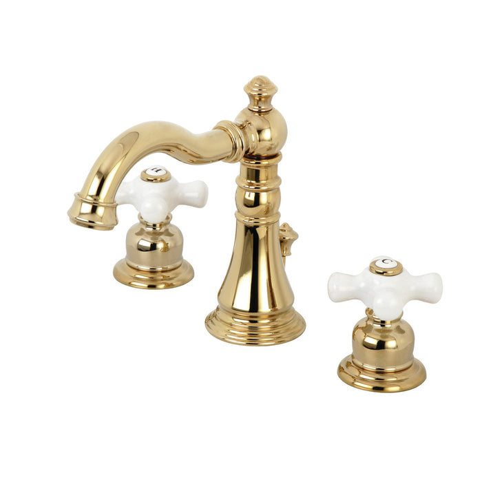 Kingston Heirloom FSC1972PX - American Classic Two-Handle 3-Hole Deck Mount Widespread Bathroom Faucet with Pop-Up Drain, Polished Brass