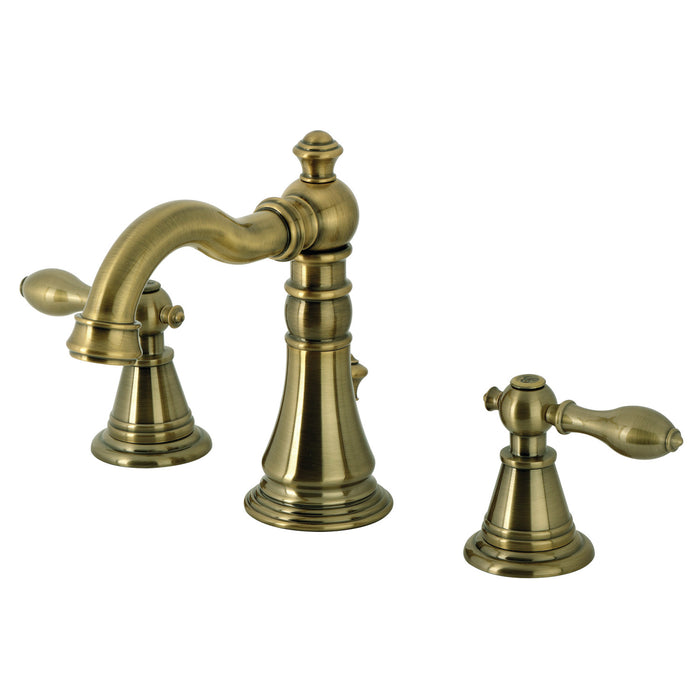 English Classic FSC19733AL Two-Handle 3-Hole Deck Mount Widespread Bathroom Faucet with Brass Pop-Up, Antique Brass