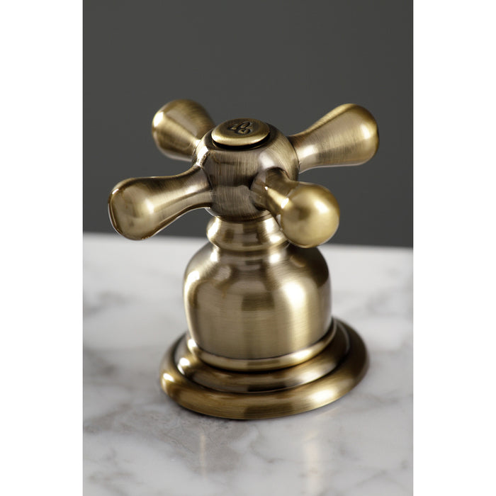 Kingston Heirloom FSC19733AX - American Classic Two-Handle 3-Hole Deck Mount Widespread Bathroom Faucet with Brass Pop-Up, Antique Brass