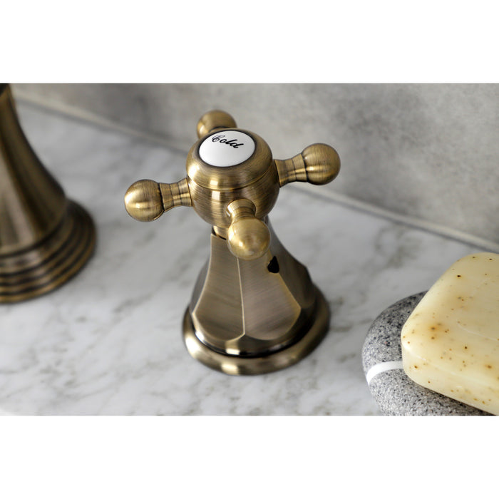 Kingston Heirloom FSC19733BX - Metropolitan Two-Handle 3-Hole Deck Mount Widespread Bathroom Faucet with Brass Pop-Up, Antique Brass