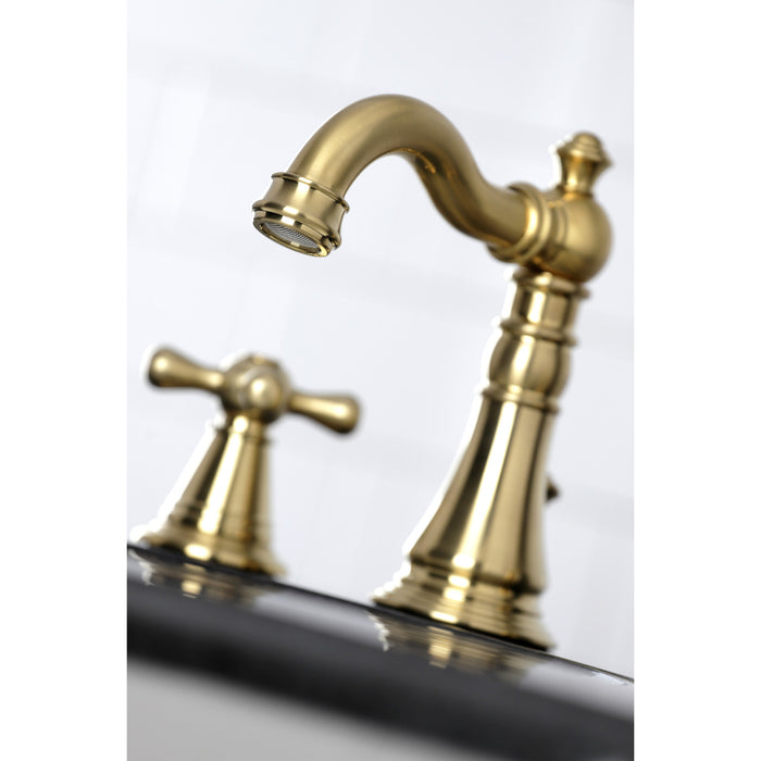 Kingston Heirloom FSC1973AAX - American Classic Two-Handle 3-Hole Deck Mount Widespread Bathroom Faucet with Brass Pop-Up, Brushed Brass