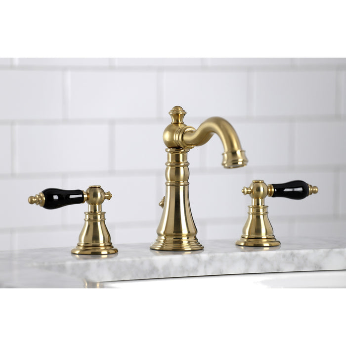 Kingston Heirloom FSC1973AKL - Duchess Two-Handle 3-Hole Deck Mount Widespread Bathroom Faucet with Brass Pop-Up, Brushed Brass