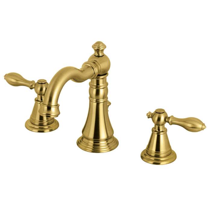Kingston Heirloom FSC1973AL - English Classic Two-Handle 3-Hole Deck Mount Widespread Bathroom Faucet with Brass Pop-Up, Brushed Brass