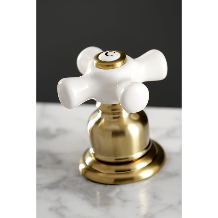 Kingston Heirloom FSC1973PX - American Classic Two-Handle 3-Hole Deck Mount Widespread Bathroom Faucet with Brass Pop-Up, Brushed Brass