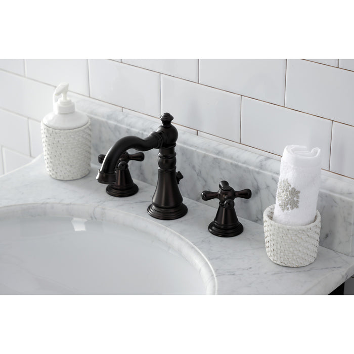 Kingston Heirloom FSC1975AAX - American Classic Two-Handle 3-Hole Deck Mount Widespread Bathroom Faucet with Pop-Up Drain, Oil Rubbed Bronze
