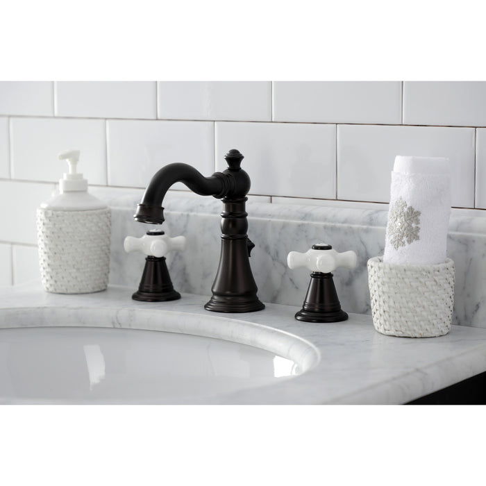 Kingston Heirloom FSC1975APX - American Classic Two-Handle 3-Hole Deck Mount Widespread Bathroom Faucet with Pop-Up Drain, Oil Rubbed Bronze