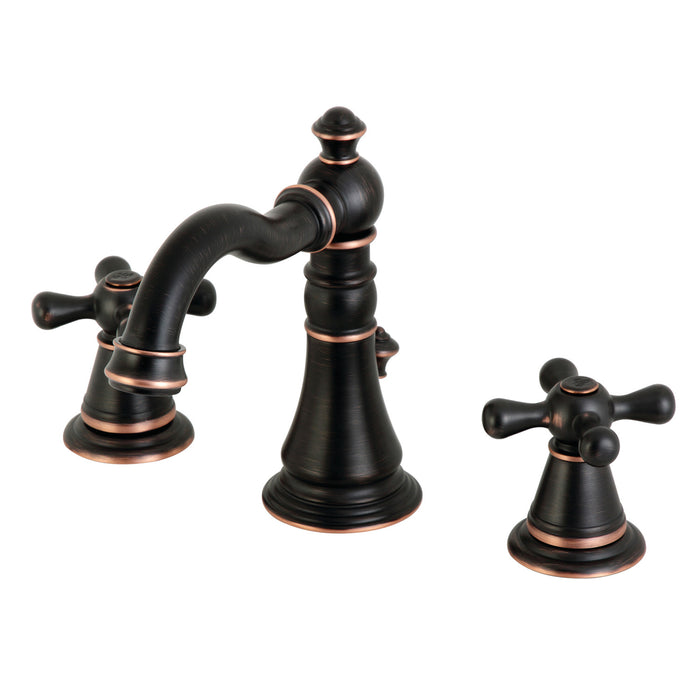 Kingston Heirloom FSC1976AAX - American Classic Two-Handle 3-Hole Deck Mount Widespread Bathroom Faucet with Brass Pop-Up, Naples Bronze
