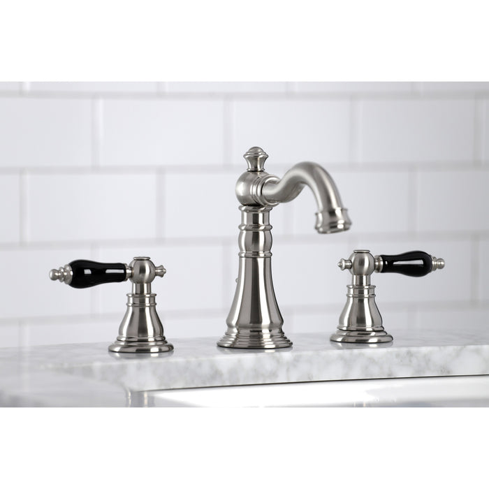 Kingston Heirloom FSC1978AKL - Duchess Two-Handle 3-Hole Deck Mount Widespread Bathroom Faucet with Pop-Up Drain, Brushed Nickel