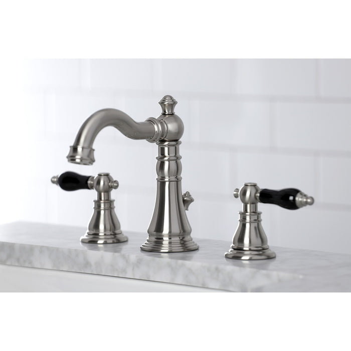 Kingston Heirloom FSC1978AKL - Duchess Two-Handle 3-Hole Deck Mount Widespread Bathroom Faucet with Pop-Up Drain, Brushed Nickel