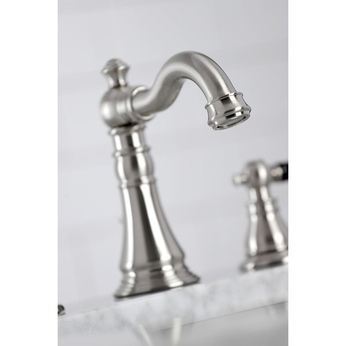 Kingston Heirloom FSC1978AKL - Duchess Two-Handle 3-Hole Deck Mount Widespread Bathroom Faucet with Pop-Up Drain, Brushed Nickel