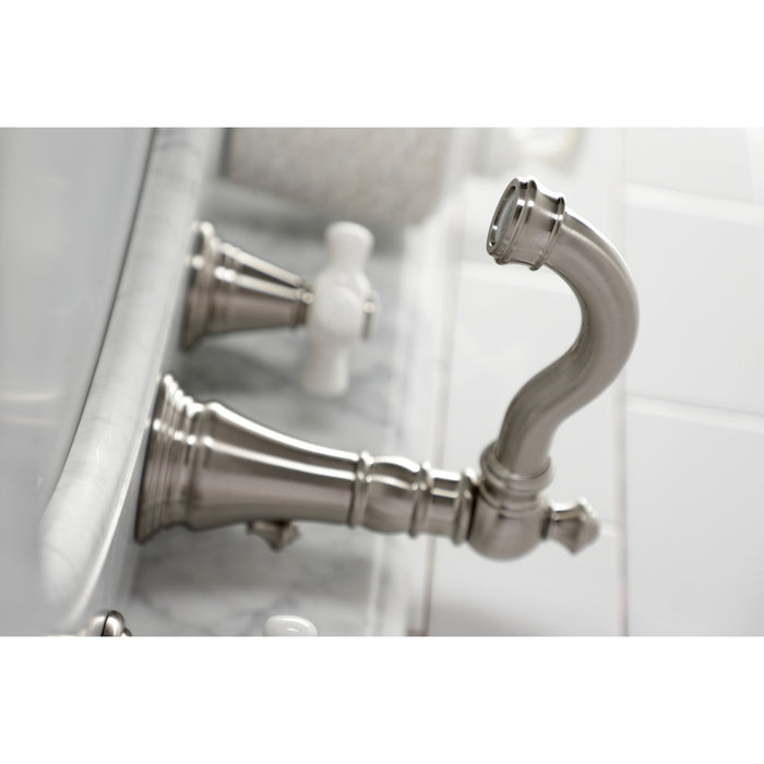 Kingston Heirloom FSC1978APX - American Classic Two-Handle 3-Hole Deck Mount Widespread Bathroom Faucet with Pop-Up Drain, Brushed Nickel