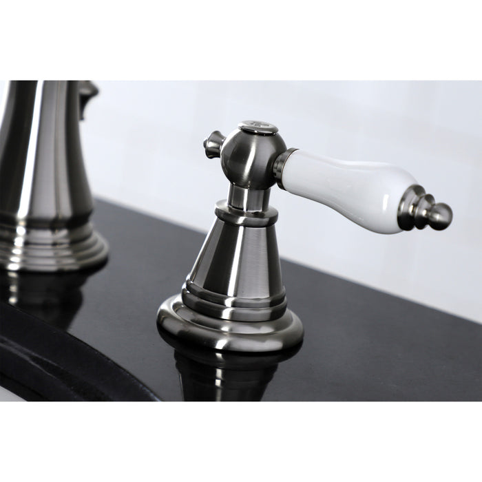Kingston Heirloom FSC1978PL - English Classic Two-Handle 3-Hole Deck Mount Widespread Bathroom Faucet with Pop-Up Drain, Brushed Nickel