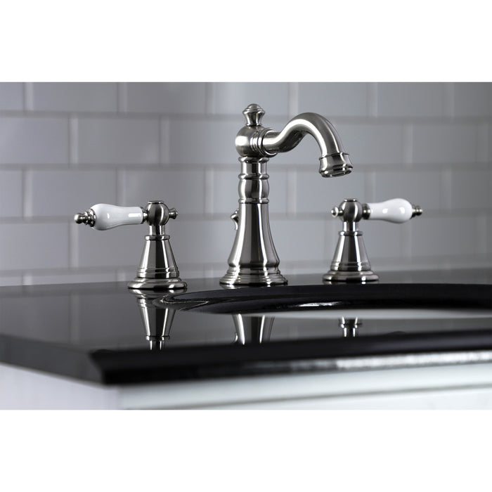 Kingston Heirloom FSC1978PL - English Classic Two-Handle 3-Hole Deck Mount Widespread Bathroom Faucet with Pop-Up Drain, Brushed Nickel