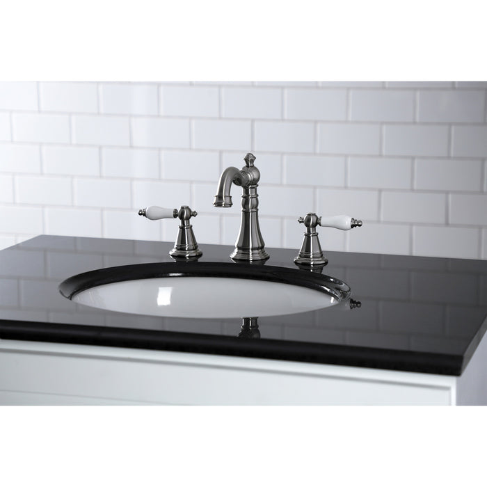 Kingston Heirloom FSC1978PL - English Classic Two-Handle 3-Hole Deck Mount Widespread Bathroom Faucet with Pop-Up Drain, Brushed Nickel