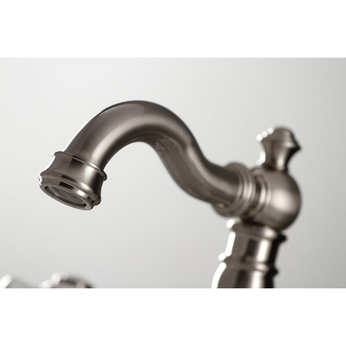 Kingston Heirloom FSC1978PX - American Classic Two-Handle 3-Hole Deck Mount Widespread Bathroom Faucet with Pop-Up Drain, Brushed Nickel