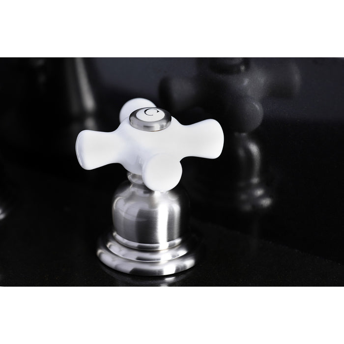 Kingston Heirloom FSC1978PX - American Classic Two-Handle 3-Hole Deck Mount Widespread Bathroom Faucet with Pop-Up Drain, Brushed Nickel