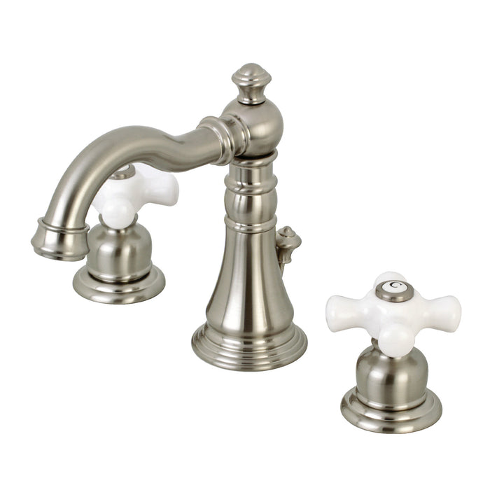 Kingston Heirloom FSC1978PX - American Classic Two-Handle 3-Hole Deck Mount Widespread Bathroom Faucet with Pop-Up Drain, Brushed Nickel