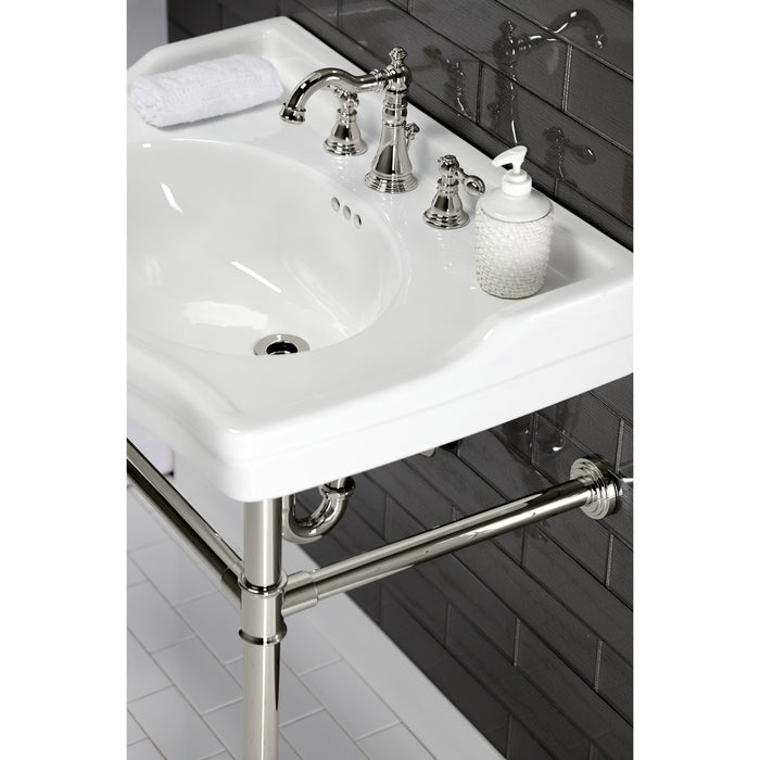 Kingston Heirloom FSC1979ACL - American Classic Two-Handle 3-Hole Deck Mount Widespread Bathroom Faucet with Brass Pop-Up, Polished Nickel