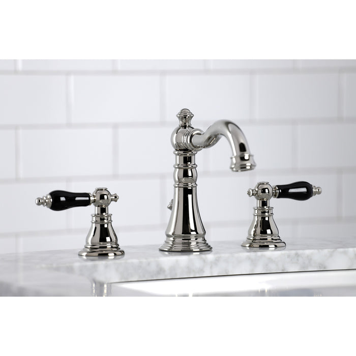 Kingston Heirloom FSC1979AKL - Duchess Two-Handle 3-Hole Deck Mount Widespread Bathroom Faucet with Brass Pop-Up, Polished Nickel