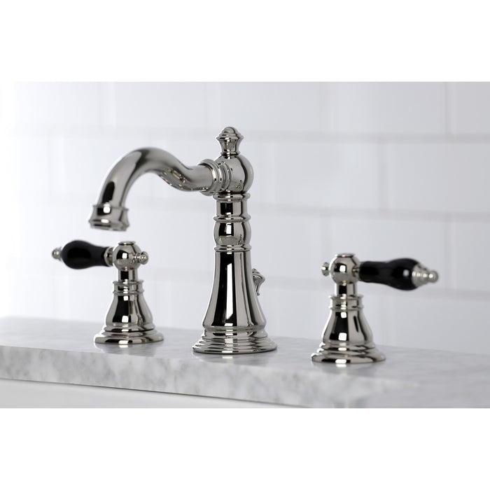 Kingston Heirloom FSC1979AKL - Duchess Two-Handle 3-Hole Deck Mount Widespread Bathroom Faucet with Brass Pop-Up, Polished Nickel