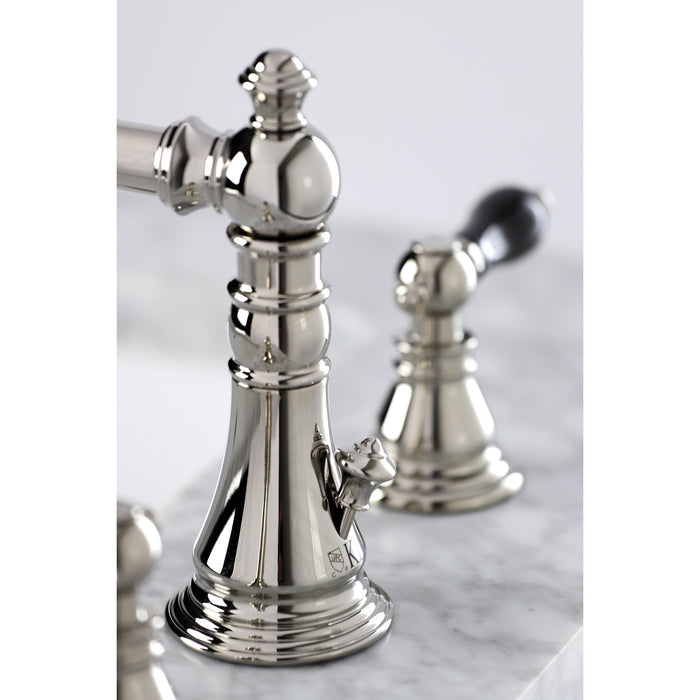 Kingston Heirloom FSC1979AKL - Duchess Two-Handle 3-Hole Deck Mount Widespread Bathroom Faucet with Brass Pop-Up, Polished Nickel