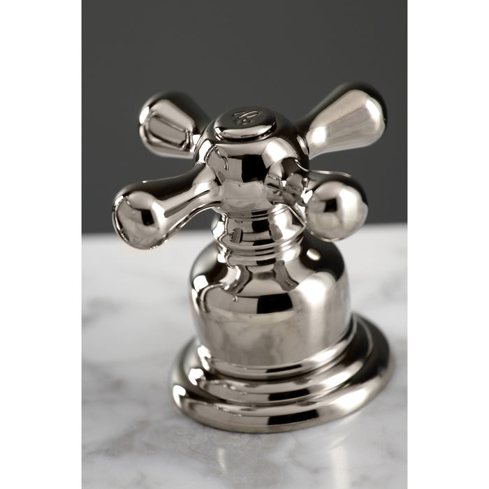 Kingston Heirloom FSC1979AX - American Classic Two-Handle 3-Hole Deck Mount Widespread Bathroom Faucet with Brass Pop-Up, Polished Nickel