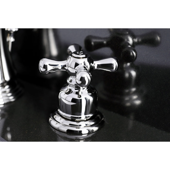 Kingston Heirloom FSC1979AX - American Classic Two-Handle 3-Hole Deck Mount Widespread Bathroom Faucet with Brass Pop-Up, Polished Nickel