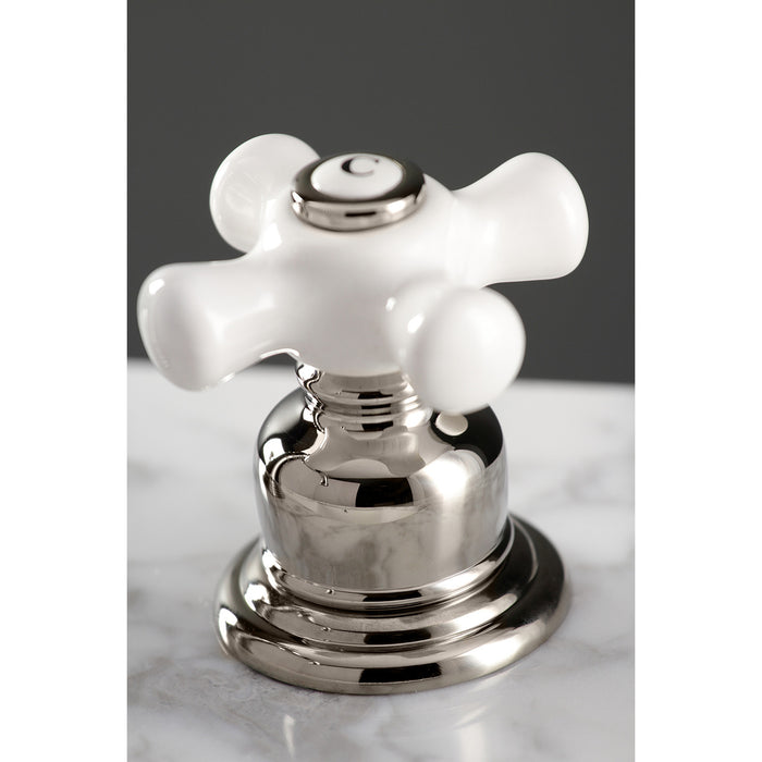 Kingston Heirloom FSC1979PX - American Classic Two-Handle 3-Hole Deck Mount Widespread Bathroom Faucet with Brass Pop-Up, Polished Nickel