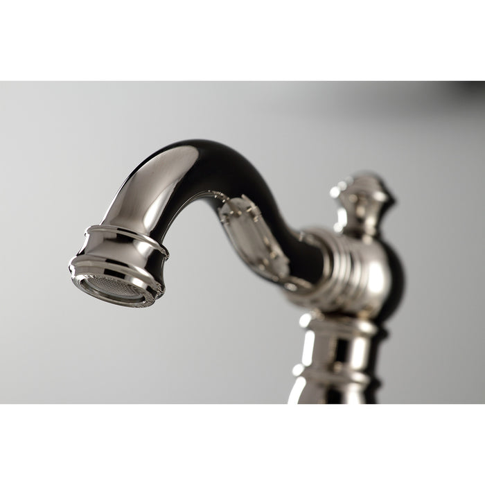 Kingston Heirloom FSC1979PX - American Classic Two-Handle 3-Hole Deck Mount Widespread Bathroom Faucet with Brass Pop-Up, Polished Nickel