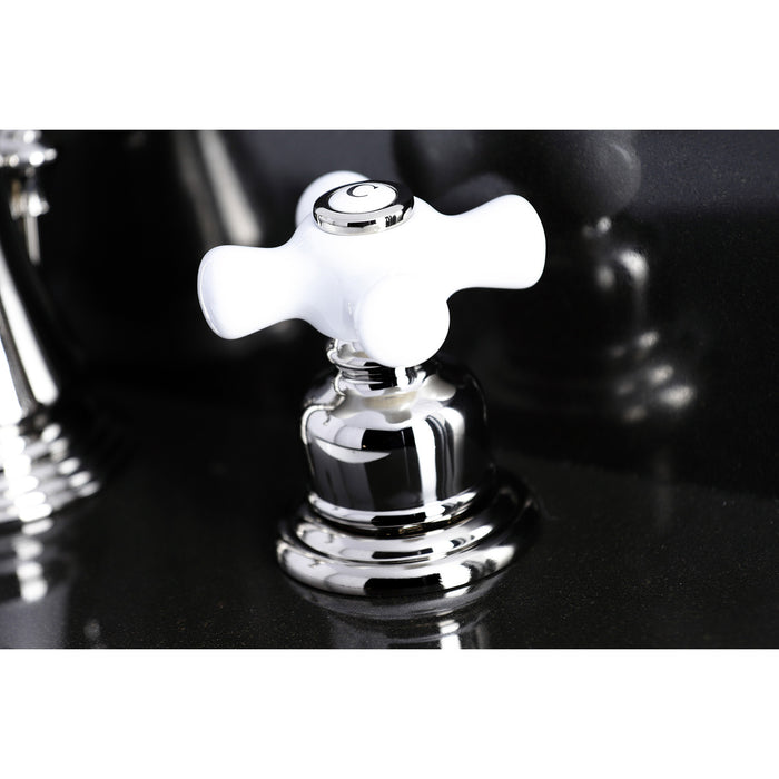 Kingston Heirloom FSC1979PX - American Classic Two-Handle 3-Hole Deck Mount Widespread Bathroom Faucet with Brass Pop-Up, Polished Nickel