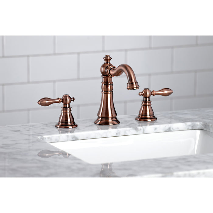 Kingston Heirloom FSC197ACLAC - American Classic Two-Handle 3-Hole Deck Mount Widespread Bathroom Faucet with Brass Pop-Up, Antique Copper