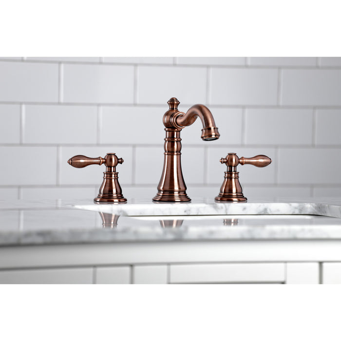 Kingston Heirloom FSC197ACLAC - American Classic Two-Handle 3-Hole Deck Mount Widespread Bathroom Faucet with Brass Pop-Up, Antique Copper