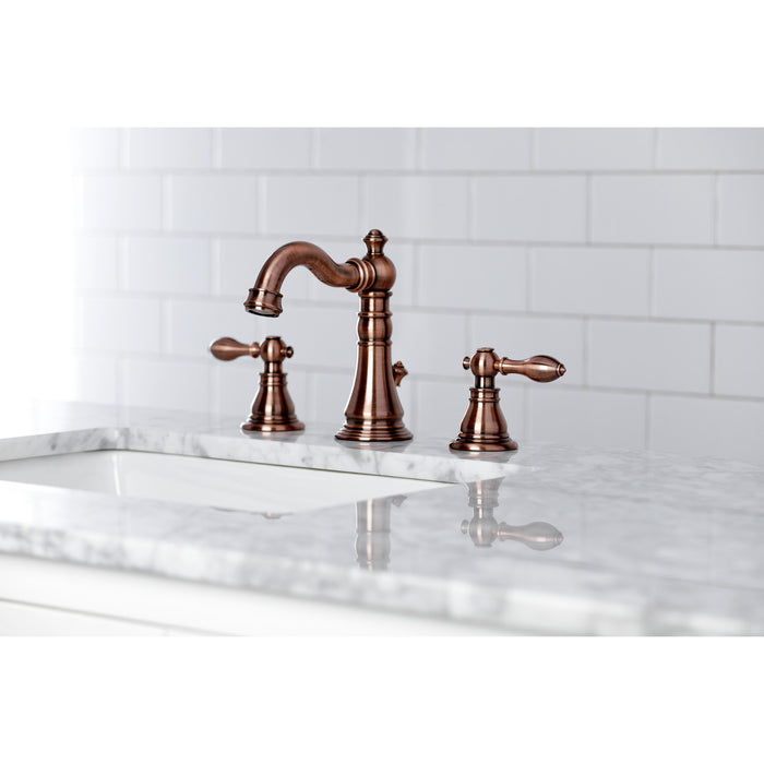 Kingston Heirloom FSC197ACLAC - American Classic Two-Handle 3-Hole Deck Mount Widespread Bathroom Faucet with Brass Pop-Up, Antique Copper