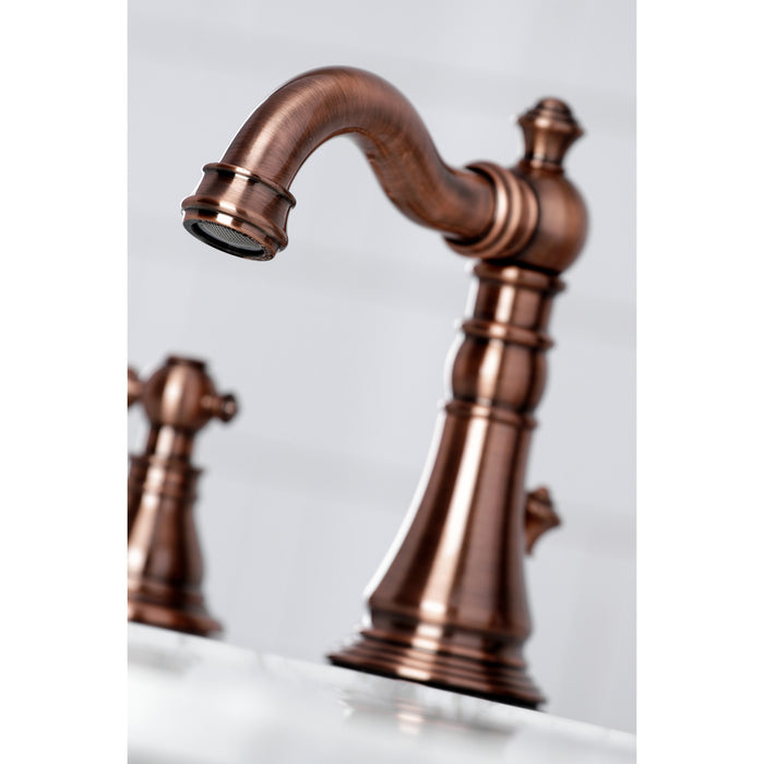 Kingston Heirloom FSC197ACLAC - American Classic Two-Handle 3-Hole Deck Mount Widespread Bathroom Faucet with Brass Pop-Up, Antique Copper