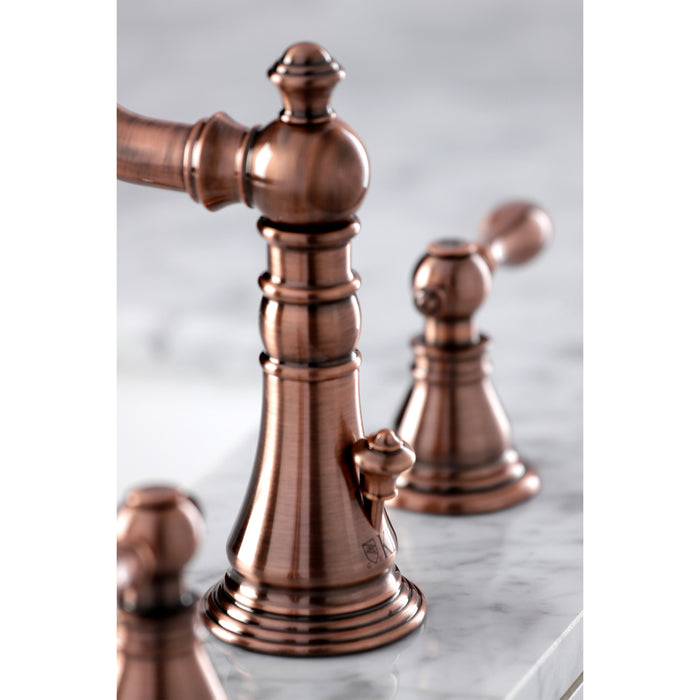 Kingston Heirloom FSC197ACLAC - American Classic Two-Handle 3-Hole Deck Mount Widespread Bathroom Faucet with Brass Pop-Up, Antique Copper