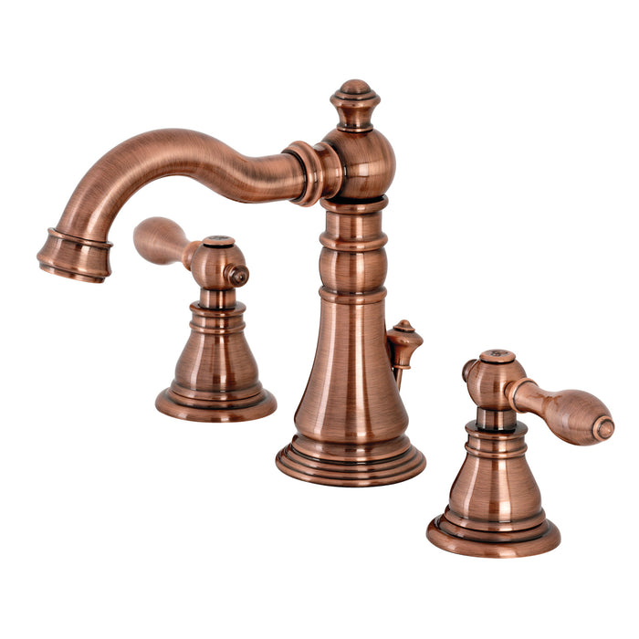Kingston Heirloom FSC197ACLAC - American Classic Two-Handle 3-Hole Deck Mount Widespread Bathroom Faucet with Brass Pop-Up, Antique Copper