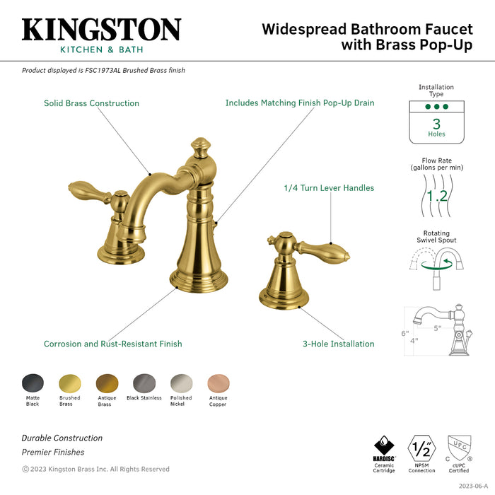 Kingston Heirloom FSC197ALAC - English Classic Two-Handle 3-Hole Deck Mount Widespread Bathroom Faucet with Brass Pop-Up, Antique Copper