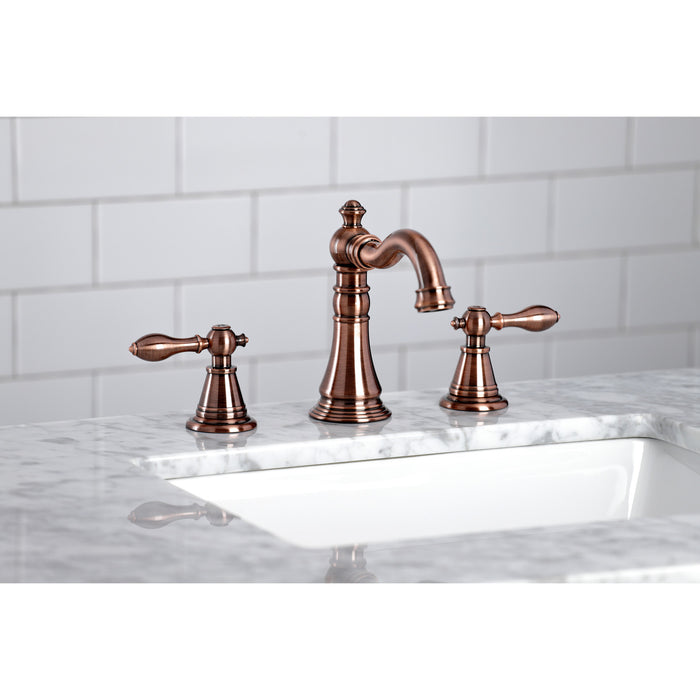 Kingston Heirloom FSC197ALAC - English Classic Two-Handle 3-Hole Deck Mount Widespread Bathroom Faucet with Brass Pop-Up, Antique Copper