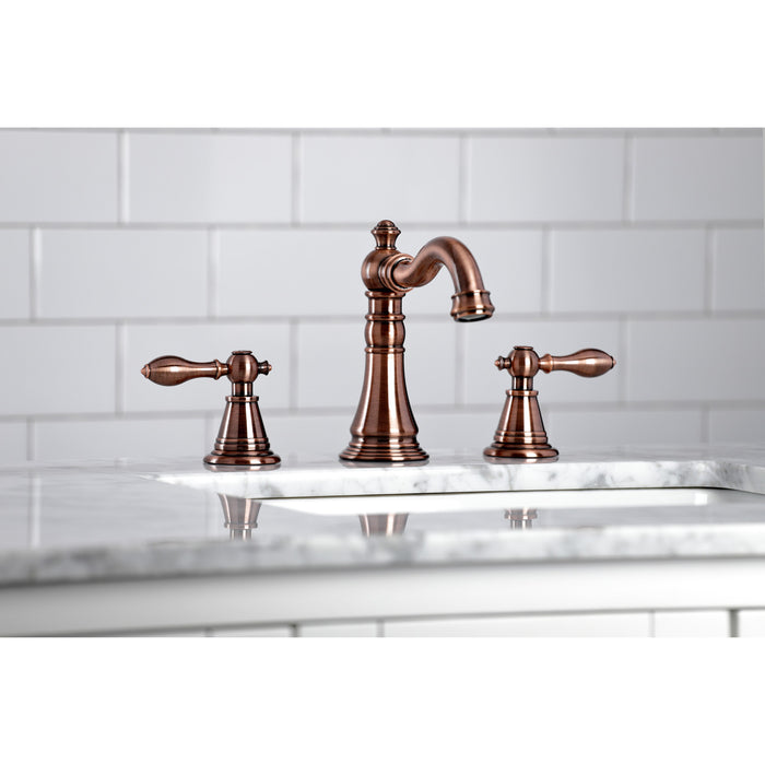 Kingston Heirloom FSC197ALAC - English Classic Two-Handle 3-Hole Deck Mount Widespread Bathroom Faucet with Brass Pop-Up, Antique Copper
