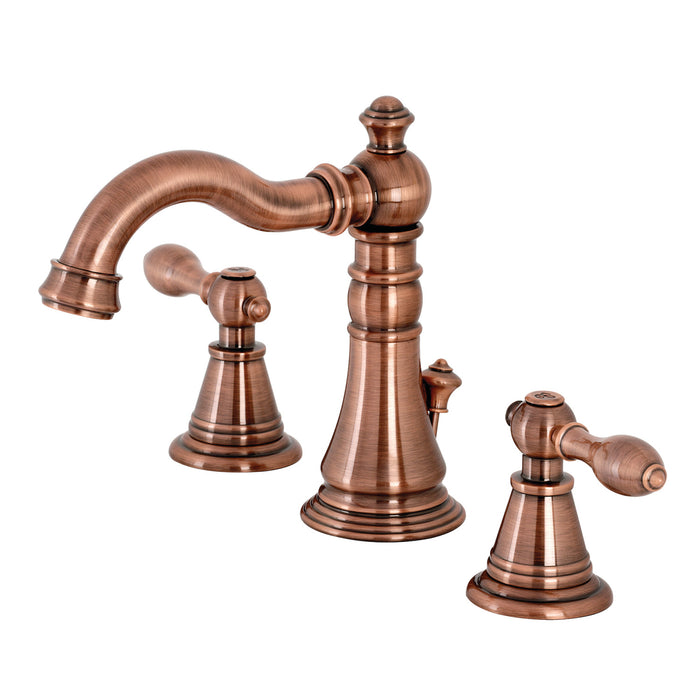 Kingston Heirloom FSC197ALAC - English Classic Two-Handle 3-Hole Deck Mount Widespread Bathroom Faucet with Brass Pop-Up, Antique Copper