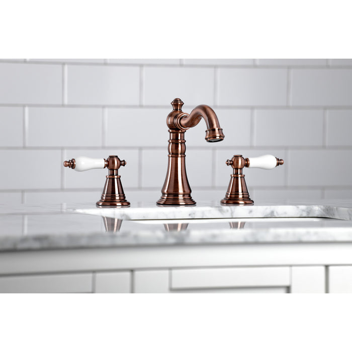 Kingston Heirloom FSC197PLAC - English Classic Two-Handle 3-Hole Deck Mount Widespread Bathroom Faucet with Brass Pop-Up, Antique Copper
