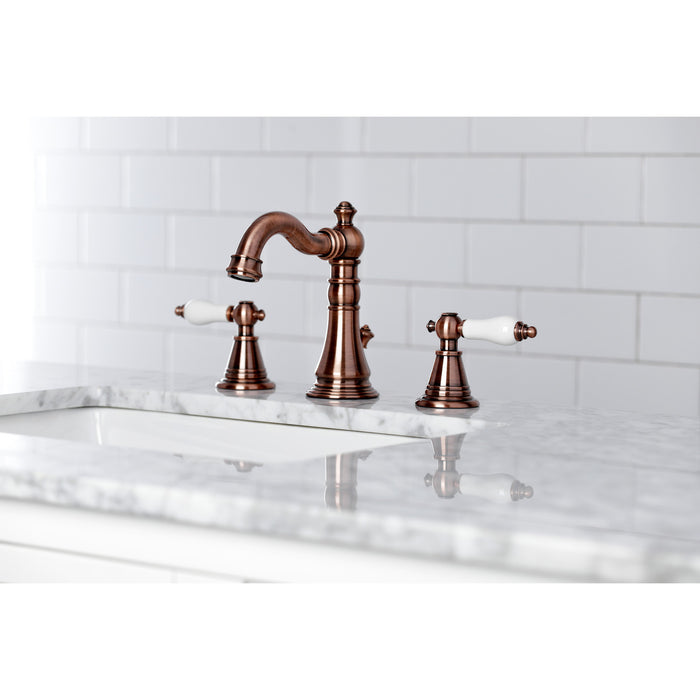 Kingston Heirloom FSC197PLAC - English Classic Two-Handle 3-Hole Deck Mount Widespread Bathroom Faucet with Brass Pop-Up, Antique Copper